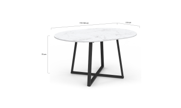 Table repas Sana plateau extensible 110-150cm rond effet marbre et pieds noirs