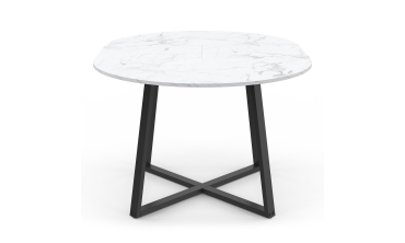 Table repas Sana plateau extensible 110-150cm rond effet marbre et pieds noirs