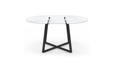Table repas Sana plateau extensible 110-150cm rond effet marbre et pieds noirs