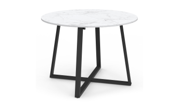 Table repas Sana plateau extensible 110-150cm rond effet marbre et pieds noirs