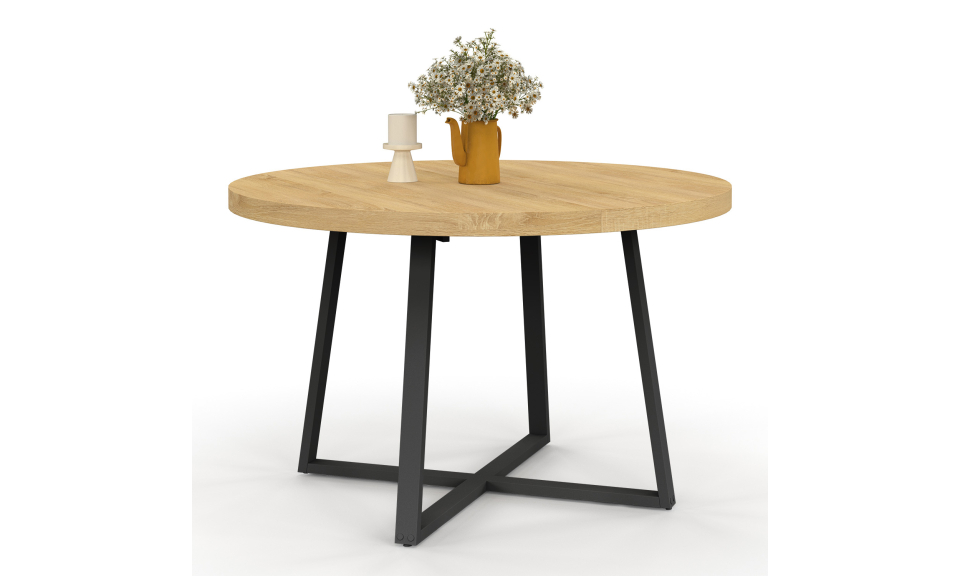 Table repas Sana plateau extensible 110-150 rond et pieds métal Table repas Sana plateau extensible 110-150 rond et pieds métal