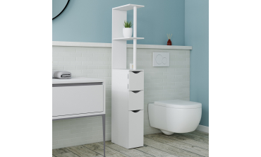 Colonne pour salle de bain blanche avec étagères + 3 portes blanches 136cm