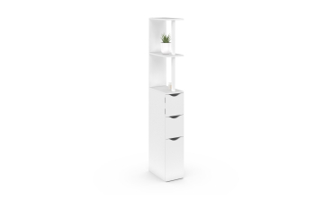 Colonne pour salle de bain blanche avec étagères + 3 portes blanches 136cm