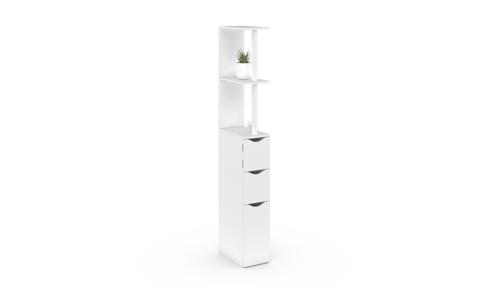 Colonne pour salle de bain blanche avec étagères + 3 portes blanches 136cm Colonne pour salle de bain blanche avec étagères + 3 portes blanches 136cm