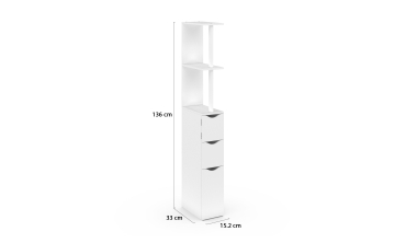 Colonne pour salle de bain blanche avec étagères + 3 portes blanches 136cm