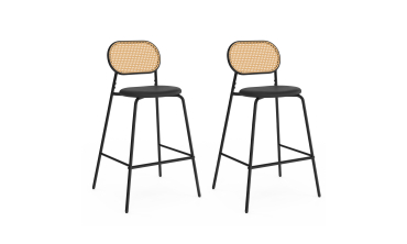 Tabouret Clarisse dossier cannage et assise noire - lot de 2