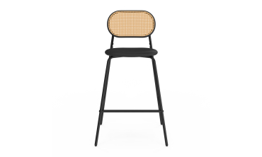 Tabouret Clarisse dossier cannage et assise noire - lot de 2