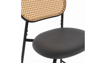 Tabouret Clarisse dossier cannage et assise noire - lot de 2