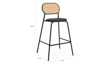 Tabouret Clarisse dossier cannage et assise noire - lot de 2
