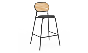 Tabouret Clarisse dossier cannage et assise noire - lot de 2