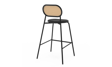 Tabouret Clarisse dossier cannage et assise noire - lot de 2