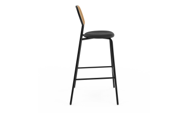 Tabouret Clarisse dossier cannage et assise noire - lot de 2
