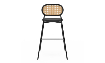 Tabouret Clarisse dossier cannage et assise noire - lot de 2