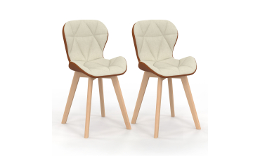 Chaises Gladys en tissu beige et camel et pieds bois - lot de 2
