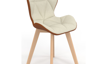 Chaises Gladys en tissu beige et camel et pieds bois - lot de 2