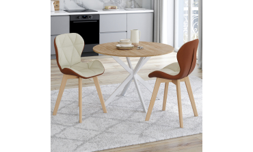 Chaises Gladys en tissu beige et camel et pieds bois - lot de 2