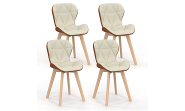 Chaises Gladys en tissu beige et camel et pieds bois - lot de 4