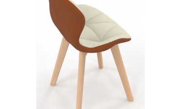 Chaises Gladys en tissu beige et camel et pieds bois - lot de 4