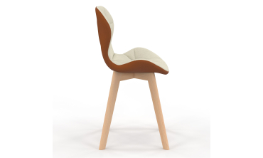 Chaises Gladys en tissu beige et camel et pieds bois - lot de 4