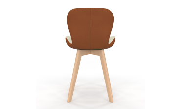 Chaises Gladys en tissu beige et camel et pieds bois - lot de 4