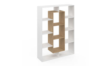 Etagère bibliothèque Paulette 11 compartiments bois et blanc 143cm