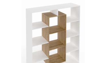 Etagère bibliothèque Paulette 11 compartiments bois et blanc 143cm