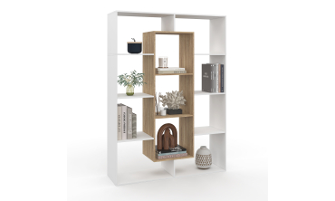 Etagère bibliothèque Paulette 11 compartiments bois et blanc 143cm
