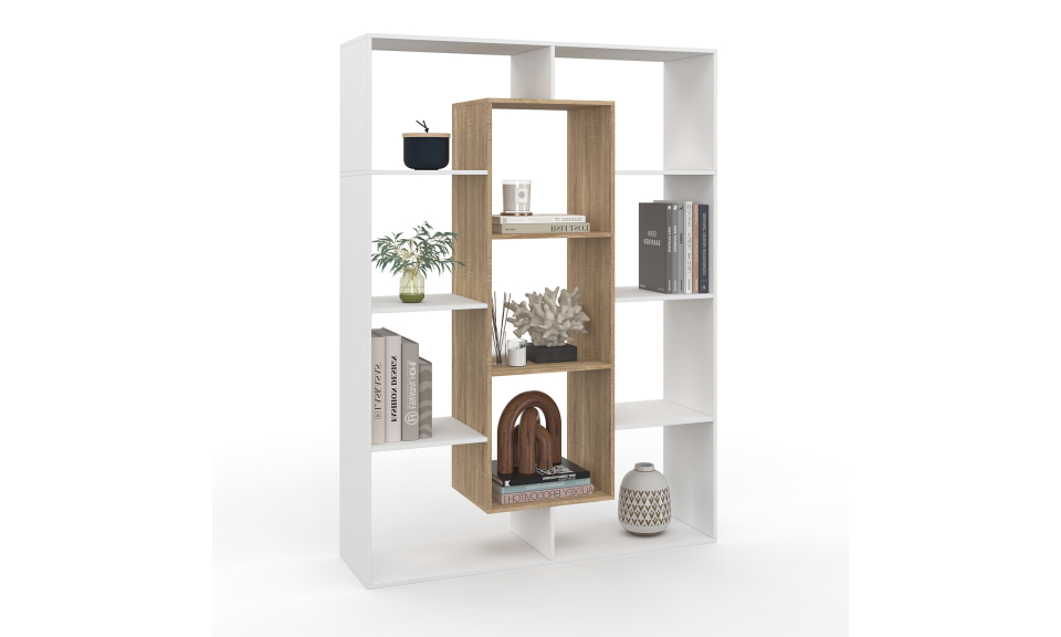 Etagère bibliothèque Paulette 11 compartiments bois et blanc 143cm Etagère bibliothèque Paulette 11 compartiments bois et blanc 143cm