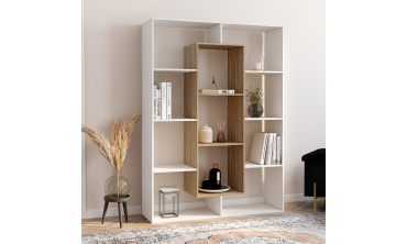 Etagère bibliothèque Paulette 11 compartiments bois et blanc 143cm