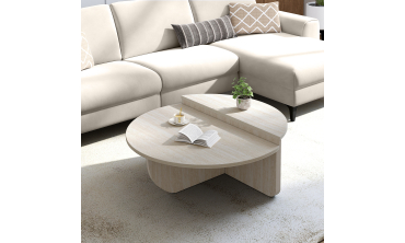 Tables basses rondes asymétriques effet travertin