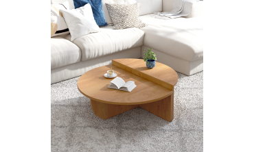 Tables basses rondes asymétriques effet bois
