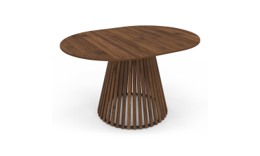 Table repas Camélia plateau rond extensible 110-150cm effet noyer et pieds lattes