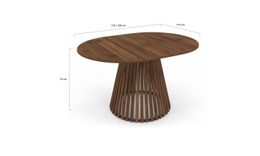 Table repas Camélia plateau rond extensible 110-150cm effet noyer et pieds lattes