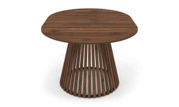 Table repas Camélia plateau rond extensible 110-150cm effet noyer et pieds lattes