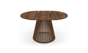 Table repas Camélia plateau rond extensible 110-150cm effet noyer et pieds lattes