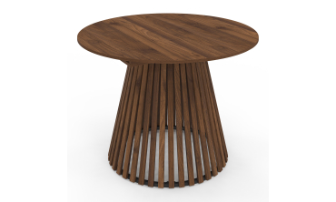 Table repas Camélia plateau rond extensible 110-150cm effet noyer et pieds lattes