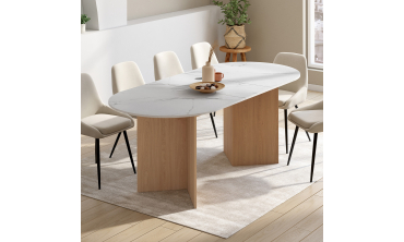 Table repas Gabin plateau extensible 160-200cm effet marbre blanc et pieds design