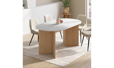 Table repas Gabin plateau extensible 160-200cm effet marbre blanc et pieds design