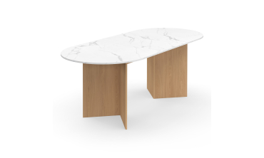 Table repas Gabin plateau extensible 160-200cm effet marbre blanc et pieds design