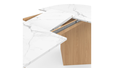 Table repas Gabin plateau extensible 160-200cm effet marbre blanc et pieds design
