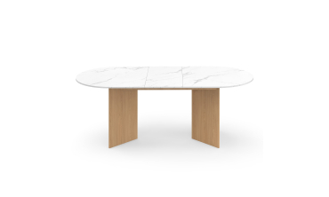 Table repas Gabin plateau extensible 160-200cm effet marbre blanc et pieds design