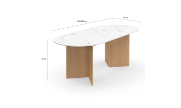 Table repas Gabin plateau extensible 160-200cm effet marbre blanc et pieds design