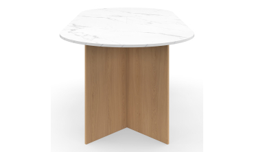 Table repas Gabin plateau extensible 160-200cm effet marbre blanc et pieds design