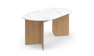 Table repas Gabin plateau extensible 160-200cm effet marbre blanc et pieds design