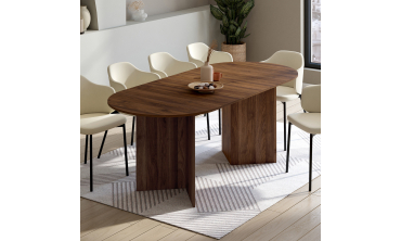 Table repas Gabin plateau extensible 160-200cm effet noyer et pieds design