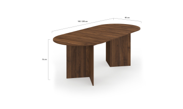 Table repas Gabin plateau extensible 160-200cm effet noyer et pieds design