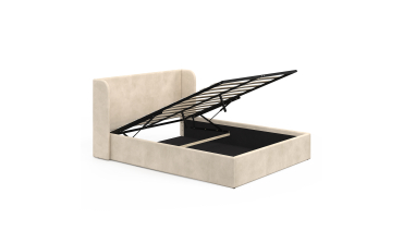 Lit coffre Lucia en velours beige avec sommier et tête de lit 140x190cm