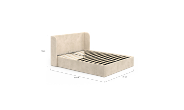 Lit coffre Lucia en velours beige avec sommier et tête de lit 140x190cm