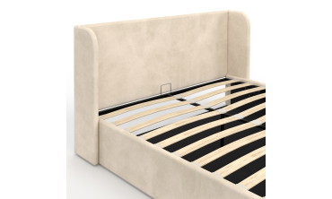 Lit coffre Lucia en velours beige avec sommier et tête de lit 140x190cm