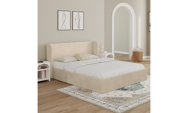 Lit coffre Lucia en velours beige avec sommier et tête de lit 160x200cm